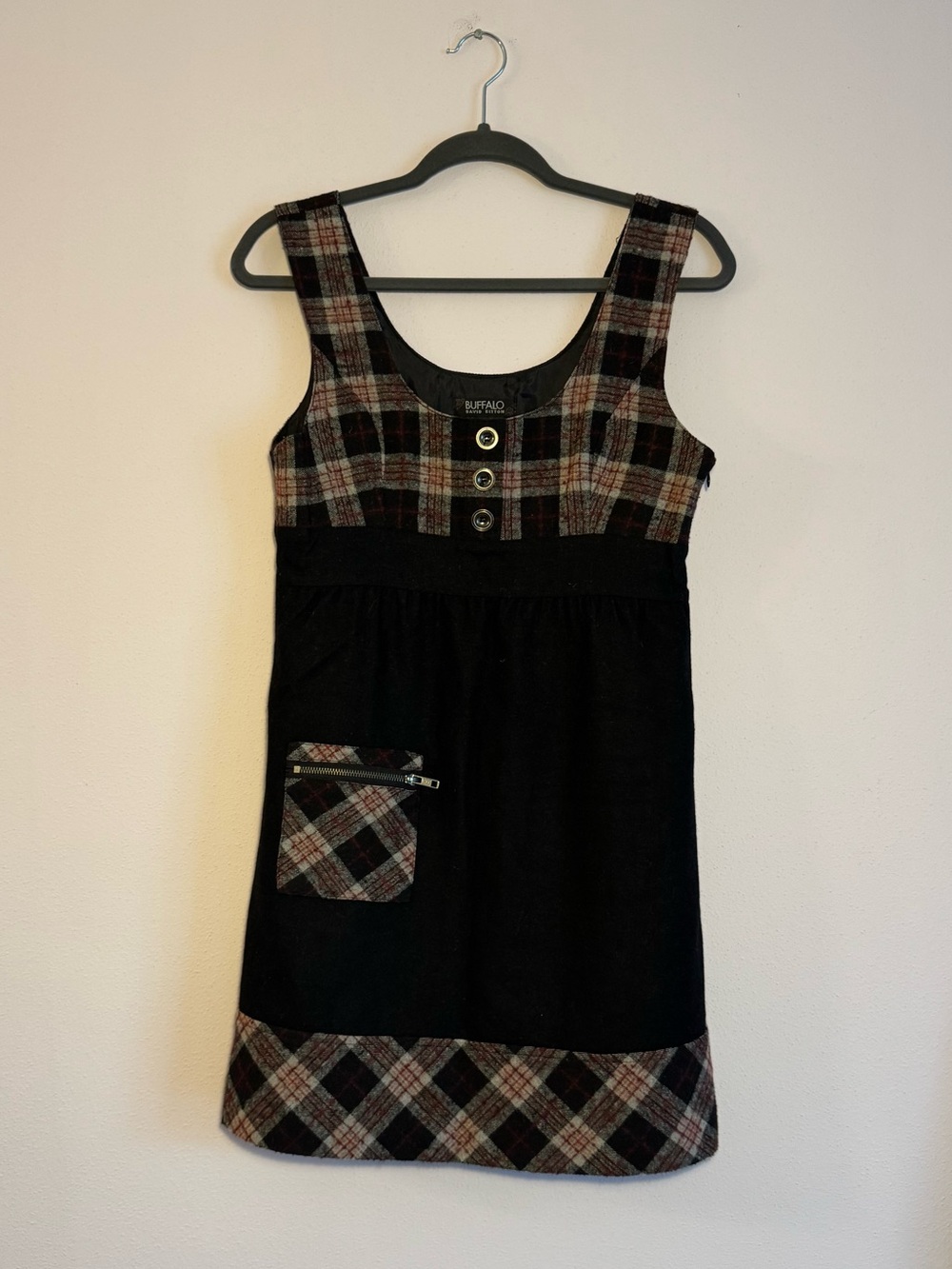 Buffalo David Bitton Black Dress with Brown Plaid Accents